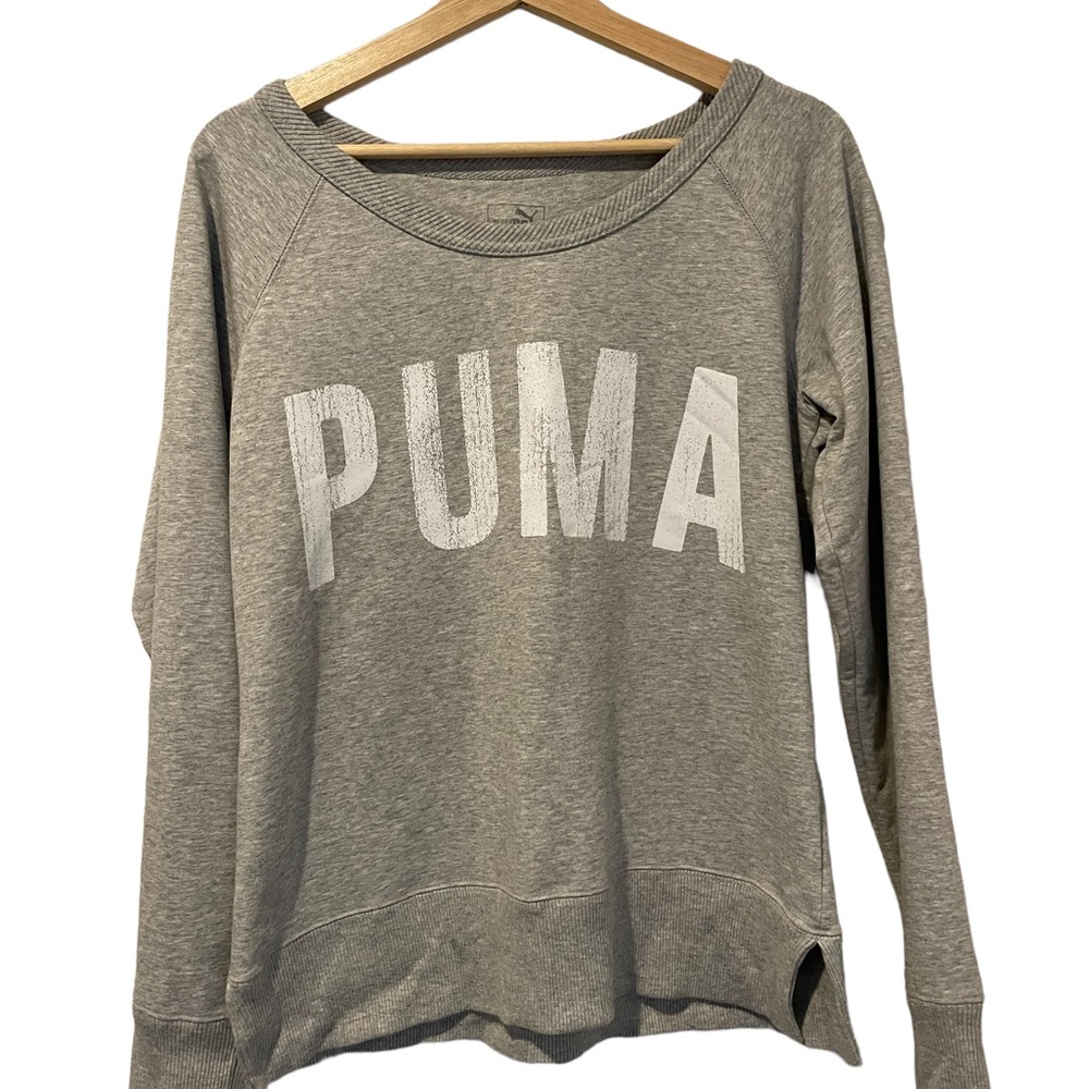 Light Grey Puma Wide Neck Crew Neck Sweater Size Small